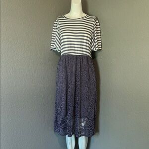 Reborn J Black and White Striped Lace Dress